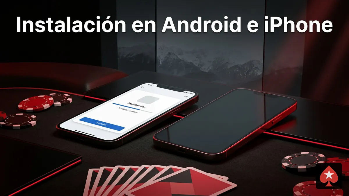 Pantalla de instalación de la app de PokerStars en Android e iPhone