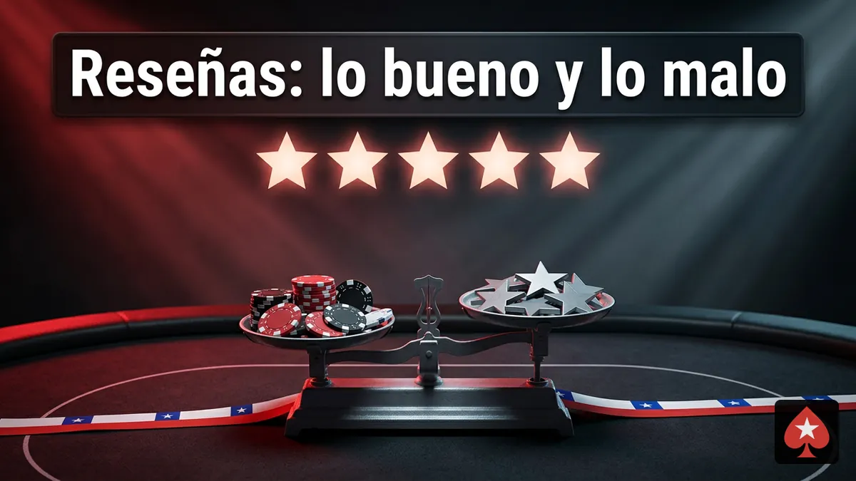 Balanza con fichas y estrellas que representa las reseñas polarizadas de PokerStars