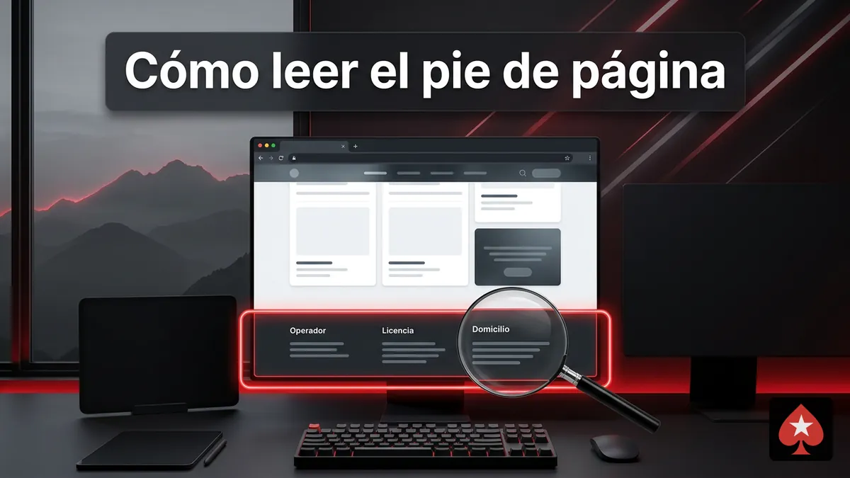 Pie de página de un sitio resaltado con lupa para reconocer la versión de PokerStars