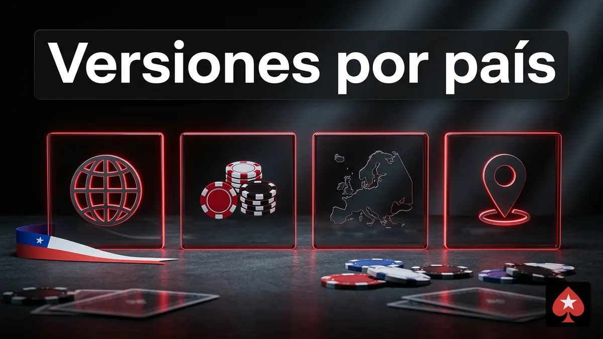 Cuatro tarjetas que comparan las versiones de PokerStars: internacional, fichas gratis y por país